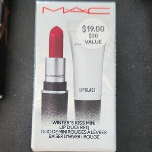 MAC Winter's Kiss Mini Lip Duo - Red Ruby Woo Lipstick & Clear Lipglass NIB